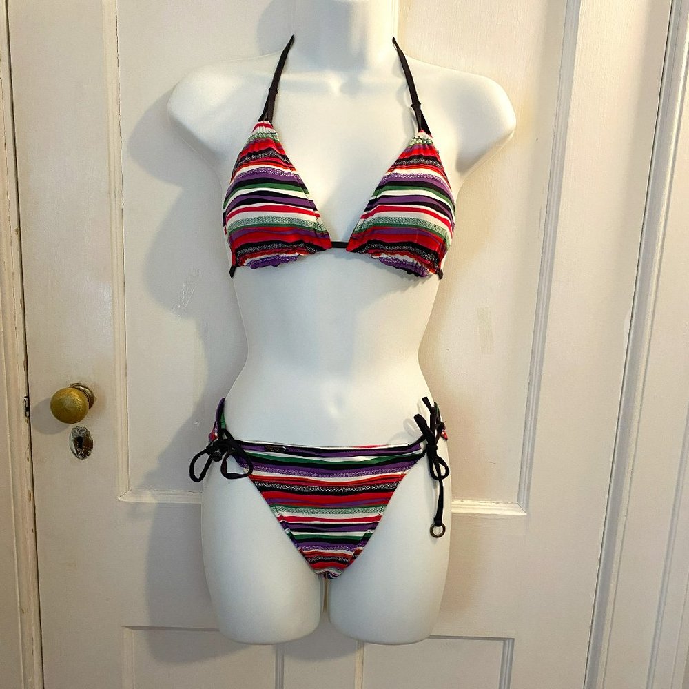 Women's Lole 2 Piece, Triangle Top Striped Reversible Swimsuit, Size S